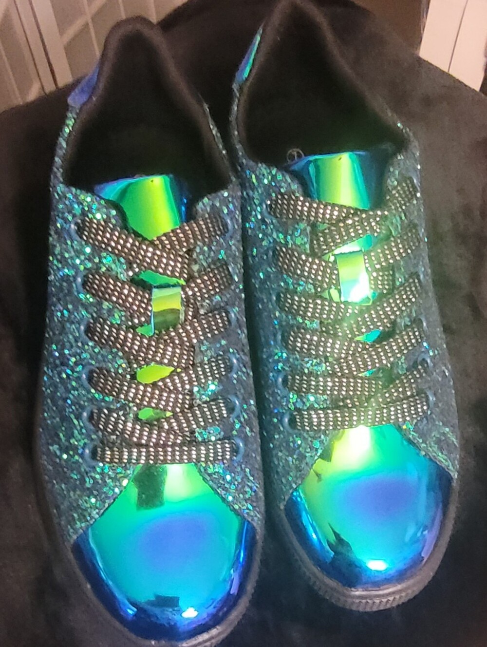 Iridescent Glitter Mermaid Green Blue Textured Sneakers By Wild Diva, Sz 7, NIB